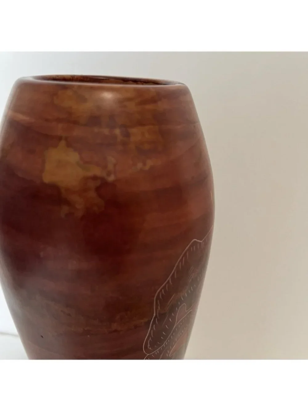 Hand Carved Soapstone Etched Giraffe Tree African Art Vase Made In Kenya